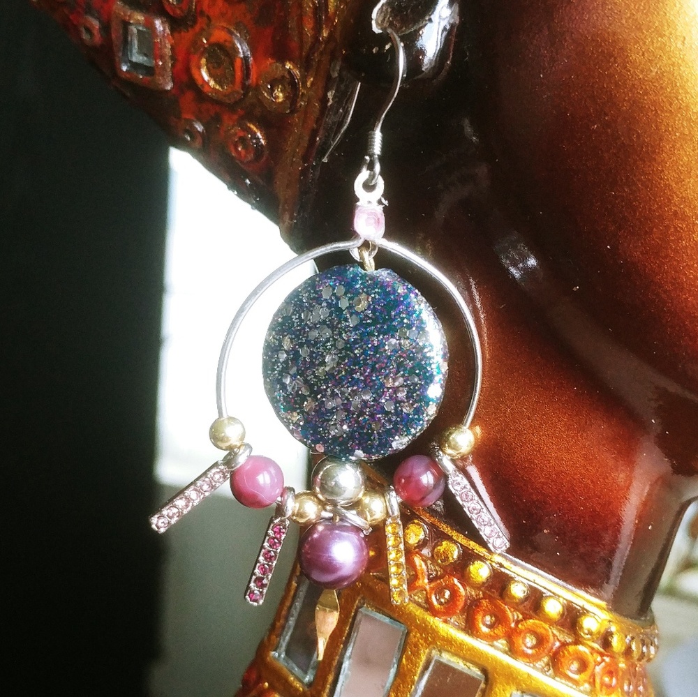Vintage lucite with rhinestone drop earrings